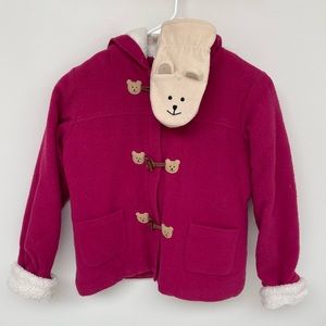 American Girl Fuchsia Pea Coat with Bear Toggle and Cream Hood
